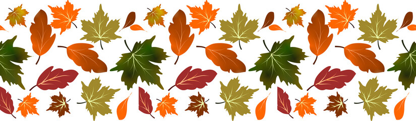 Fototapeta premium Autumn fall foliage seamless border