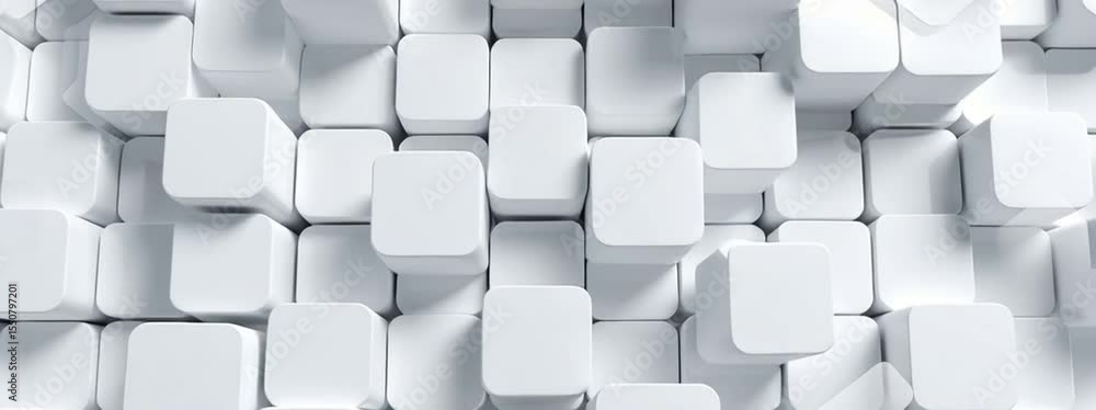 Poster white background with a geometric pattern of squares, 3d rendering, minimalism, simple shapes, white