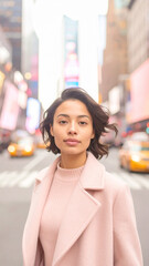 Close-Up Street Portrait of a Hispanic Woman in Bold City Light