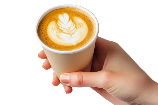 Close-Up of Cappuccino Cup with Latte Art in Hand