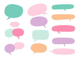 Freeform Pastel Speech Bubble Shape. A colorful set of twelve freeform pastel speech bubbles in various shapes including oval square rounded and forms in soft tones. Perfect for chats captions