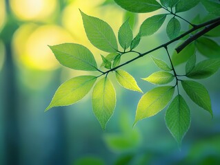 Obraz premium Macro Bamboo Leaf: Vein Textures in Emerald Green Gradient with Blurred Ancient Woodland Background, Spring Nature Detail