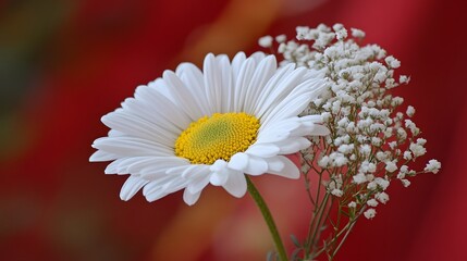 Closeup White Daisy Flower with Baby's Breath Bouquet