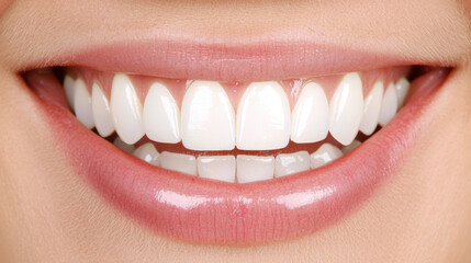 Obraz premium Close-up of a bright, healthy smile showcasing clean, white teeth and well-moisturized lips.