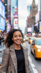 Editorial Street Shot of a Hispanic Woman in Urban Sunset