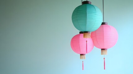 Pastel Pink and Teal Paper Lanterns Hanging Decor