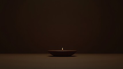 Single Burning Candle Minimalist Brown Background