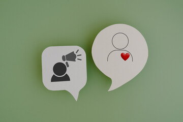 real white speech bubble paper cut with UGC, User Generated Content  and loyalty customer icon on green background