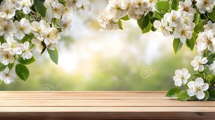Spring Blossoms Wooden Table Background