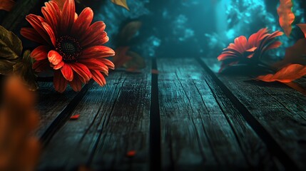 Dark Moody Wooden Table Autumn Flowers