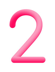A curvy pink number two, featuring a shiny horizontal base and a round top, shaded with smooth gradient that adds a soft, bubble-like dimension to the number.