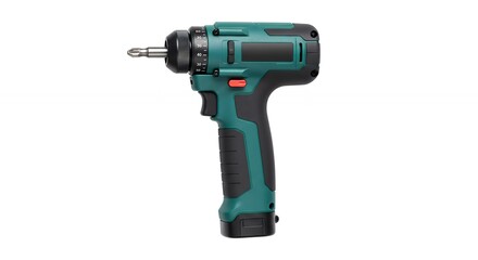 Teal and black cordless drill isolated on white background