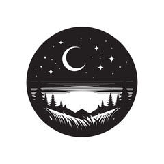 black and white evening night background, editable vector image