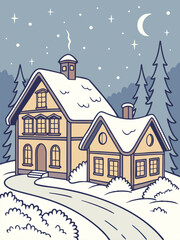 Fototapeta premium winter landscape with houses