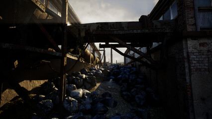 見捨てられた工場内のゴミ捨て場