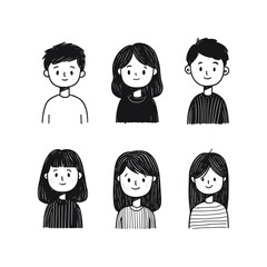 Simple hand drawn cartoon portraits of girls