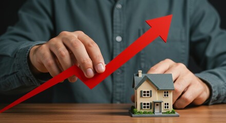 House prices are on the rise, as indicated by the arrow and model house on the table.