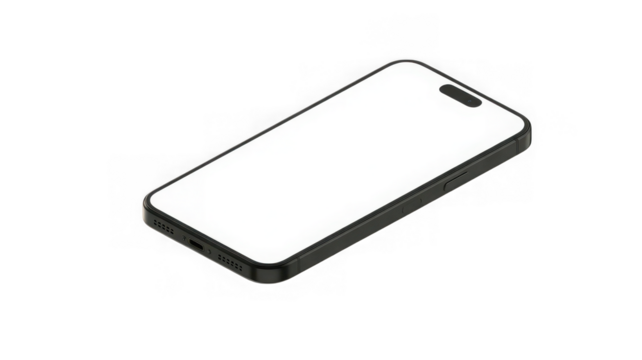 Modern smartphone with blank white screen isolated on transparent background