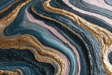Bronze veins flow slowly across a midnight blue marble design. Bold and rich with metallic warmth.