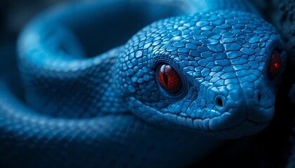 Fototapeta premium Blue Serpent Red Eye Reptile Predator Wildlife Danger Nature Exotic
