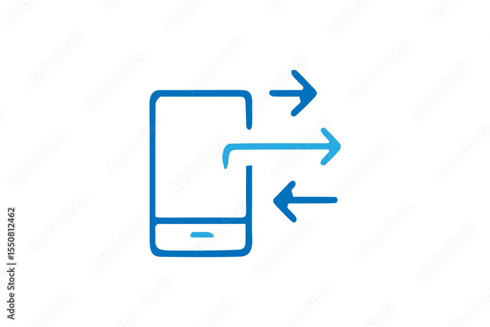 Fototapete the image is a minimalist line art icon depicting data transfer or communication to and from a mobil