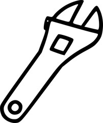 Basic hand drawing sketch of an adjustable wrench line art.