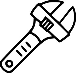 Basic hand drawing sketch of a large adjustable wrench line art.