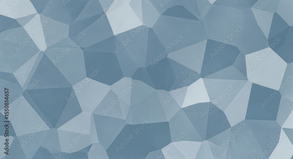 Poster abstract geometric pattern composed of various shades of blue polygonal shapes, creating a mosaic ap