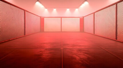 Red Octagon MMA Cage Fight Arena, Empty Competition