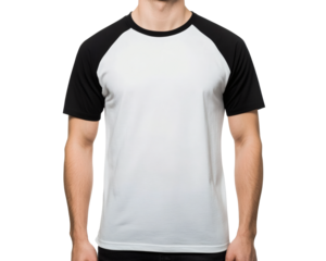 High-Quality White and Black Man's Raglan T-Shirt Mockup Perfect for Design Presentations and Apparel Showcases