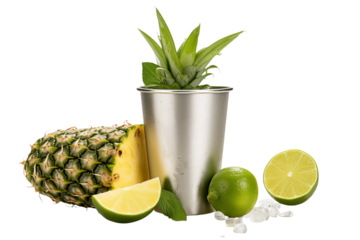 Stainless Steel Tumbler with Pineapple & Lime: Perfect for Summer Cocktails transparent background png