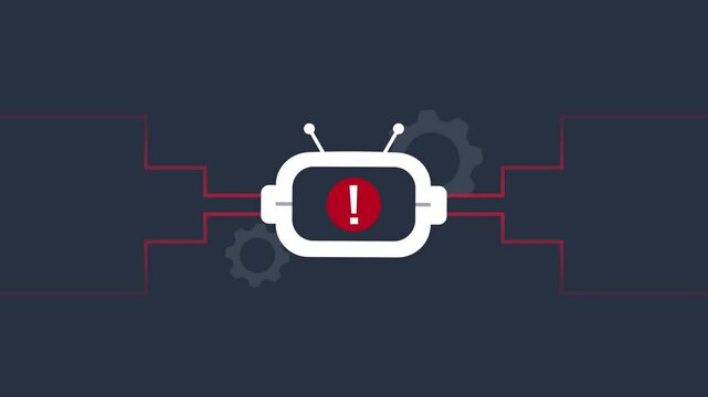 Ai bot warning animaton vector message. Suitable for technology, cybersecurity, software, and artificial intelligence concepts.