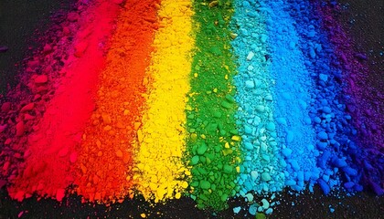 Rainbow chalk on black pavement, pride