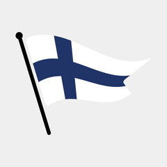 National flag of Finland.  Finland flag computer digital vector illustration icon design.  Fluttering flagpole flag.