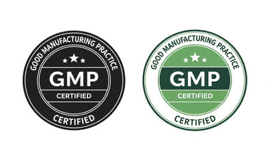 GMP certified vector stamp, good manufacturing practice badge on white background