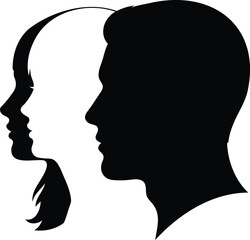 Black and White Silhouettes of a Man's and a Woman's Profile Faces Juxtaposed Together