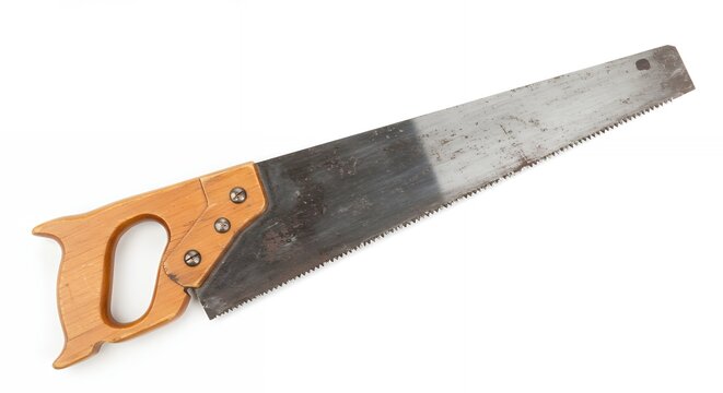 Vintage hand saw on white background