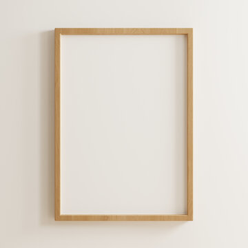 Empty poster mockup with vertical wooden frame- 3D rendering