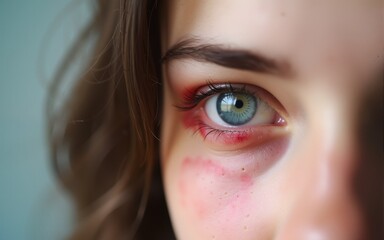 Conjunctivitis. Young woman with infected eye, closeup. High quality