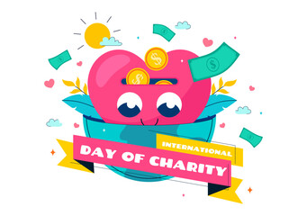 International Day of Charity Vector Illustration on September 5th Featuring a Donation Package and Love Concept by a Volunteer in a Flat Background