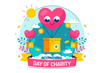 International Day of Charity Vector Illustration on September 5th Featuring a Donation Package and Love Concept by a Volunteer in a Flat Background