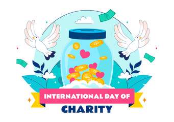 International Day of Charity Vector Illustration on September 5th Featuring a Donation Package and Love Concept by a Volunteer in a Flat Background