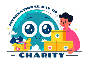 International Day of Charity Vector Illustration on September 5th Featuring a Donation Package and Love Concept by a Volunteer in a Flat Background