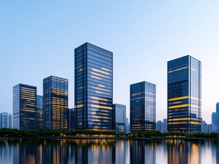 Obraz premium Modern city skyline at dawn