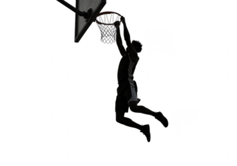 Athlete dunking basketball isolated on transparent background