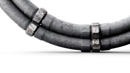 Close-up of Industrial Pipes:  Grey Metal Tubes Connected by Rusted Nuts