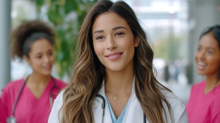 Professional female doctor smiling in medical facility environment