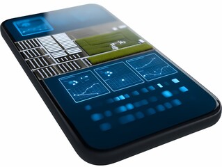 Modern smartphone displaying digital data and graphs in sleek design