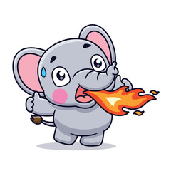 Cute Cartoon Spicy Elephant Emitting Fire Vector Icon Illustration. Animals Food Drink. Icon Concept Isolated Premium Vector. Flat Cartoon Style