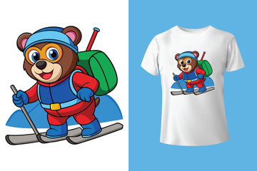 Ski winter sport vintage typography t shirt design with glasses and skier silhouette	